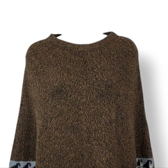 Novica Alpaca Geometric Knit Peruvian Caplette Poncho Shawl in Heathered Brown - Picture 4 of 9